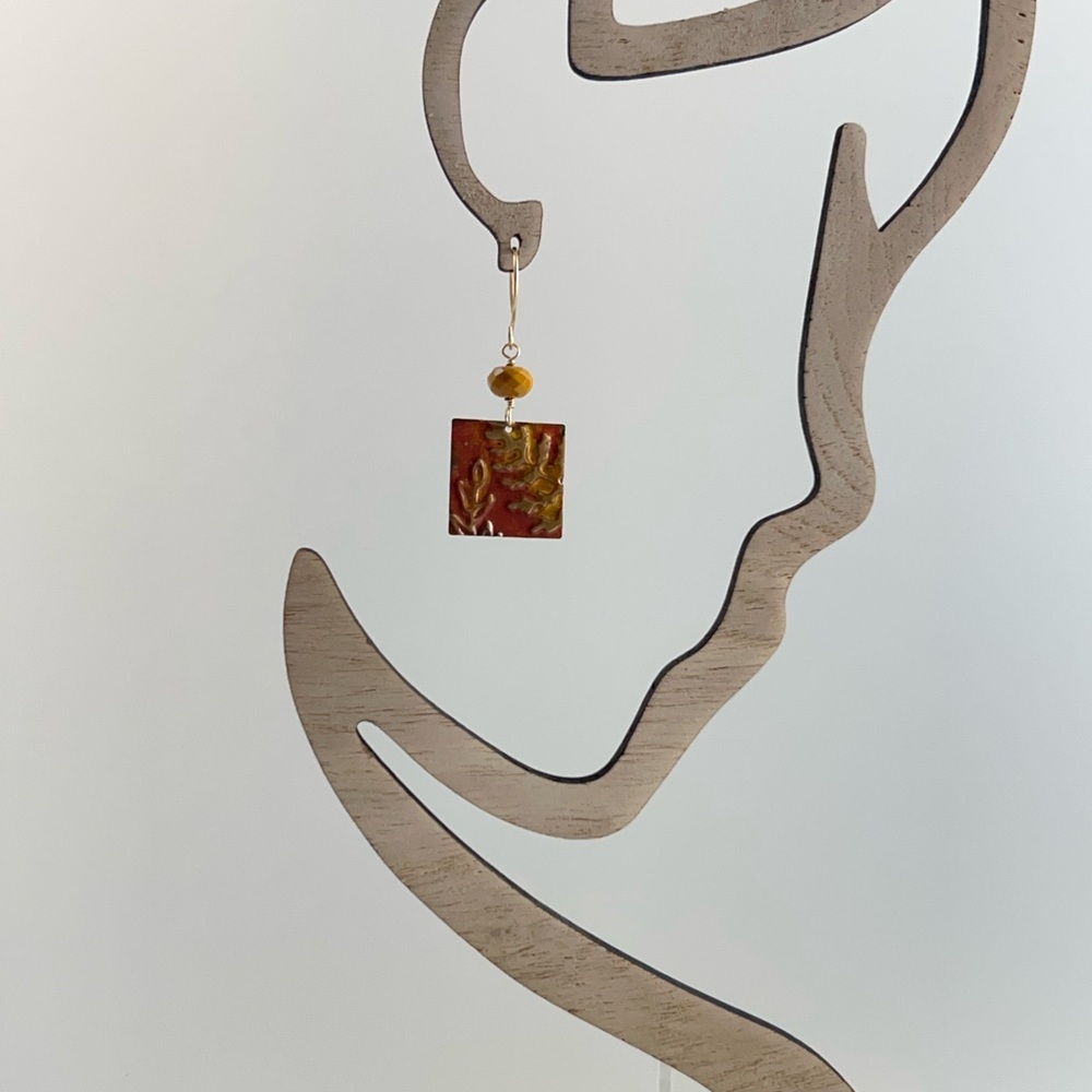 Golden Sunset Ferns Geometric Earrings